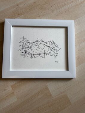 Minimalist Mountain Line Art in White Frame